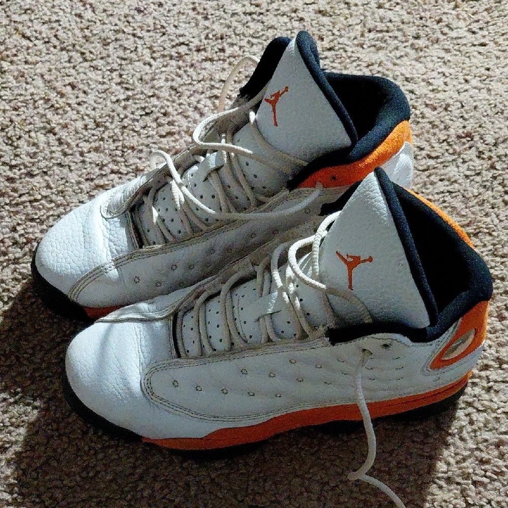 Youth White and Orange Athletic Sneakers